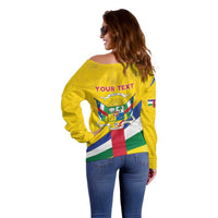 Personalised Central African Republic Independence Day Off Shoulder Sweater Coat Of Arms Proteas