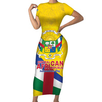 Personalised Central African Republic Independence Day Short Sleeve Bodycon Dress Coat Of Arms Proteas