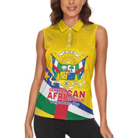 Personalised Central African Republic Independence Day Women Sleeveless Polo Shirt Coat Of Arms Proteas