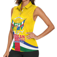 Personalised Central African Republic Independence Day Women Sleeveless Polo Shirt Coat Of Arms Proteas