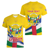 Personalised Central African Republic Independence Day Women V-Neck T-Shirt Coat Of Arms Proteas
