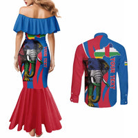 Personalised Central African Republic Couples Matching Mermaid Dress and Long Sleeve Button Shirt Elephant Coat Of Arms