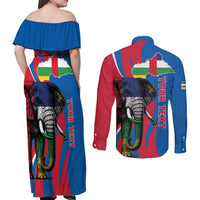 Personalised Central African Republic Couples Matching Off Shoulder Maxi Dress and Long Sleeve Button Shirt Elephant Coat Of Arms