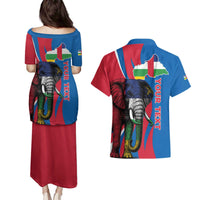 Personalised Central African Republic Couples Matching Puletasi and Hawaiian Shirt Elephant Coat Of Arms