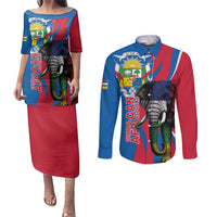 Personalised Central African Republic Couples Matching Puletasi and Long Sleeve Button Shirt Elephant Coat Of Arms