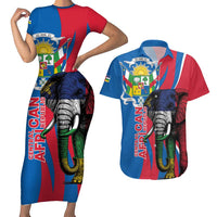 Personalised Central African Republic Couples Matching Short Sleeve Bodycon Dress and Hawaiian Shirt Elephant Coat Of Arms