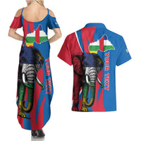 Personalised Central African Republic Couples Matching Summer Maxi Dress and Hawaiian Shirt Elephant Coat Of Arms