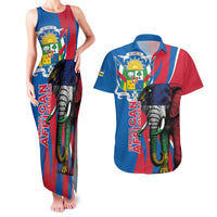 Personalised Central African Republic Couples Matching Tank Maxi Dress and Hawaiian Shirt Elephant Coat Of Arms