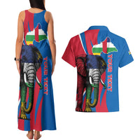Personalised Central African Republic Couples Matching Tank Maxi Dress and Hawaiian Shirt Elephant Coat Of Arms