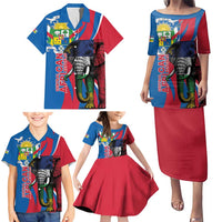 Personalised Central African Republic Family Matching Puletasi and Hawaiian Shirt Elephant Coat Of Arms