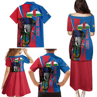 Personalised Central African Republic Family Matching Puletasi and Hawaiian Shirt Elephant Coat Of Arms
