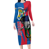 Personalised Central African Republic Long Sleeve Bodycon Dress Elephant Coat Of Arms