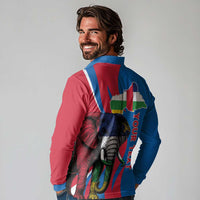 Personalised Central African Republic Long Sleeve Polo Shirt Elephant Coat Of Arms