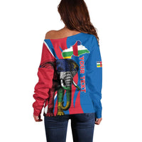Personalised Central African Republic Off Shoulder Sweater Elephant Coat Of Arms