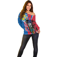Personalised Central African Republic Off Shoulder Sweater Elephant Coat Of Arms