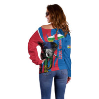 Personalised Central African Republic Off Shoulder Sweater Elephant Coat Of Arms