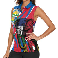 Personalised Central African Republic Women Sleeveless Polo Shirt Elephant Coat Of Arms