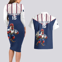 France Rugby Custom Couples Matching Long Sleeve Bodycon Dress and Hawaiian Shirt Allez Les Bleus - Sporty Style