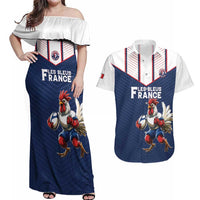 France Rugby Custom Couples Matching Off Shoulder Maxi Dress and Hawaiian Shirt Allez Les Bleus - Sporty Style