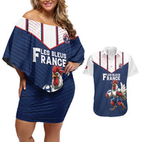 France Rugby Custom Couples Matching Off Shoulder Short Dress and Hawaiian Shirt Allez Les Bleus - Sporty Style