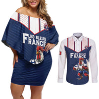 France Rugby Custom Couples Matching Off Shoulder Short Dress and Long Sleeve Button Shirt Allez Les Bleus - Sporty Style
