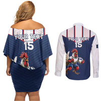 France Rugby Custom Couples Matching Off Shoulder Short Dress and Long Sleeve Button Shirt Allez Les Bleus - Sporty Style