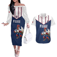 France Rugby Custom Couples Matching Off The Shoulder Long Sleeve Dress and Hawaiian Shirt Allez Les Bleus - Sporty Style