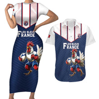 France Rugby Custom Couples Matching Short Sleeve Bodycon Dress and Hawaiian Shirt Allez Les Bleus - Sporty Style