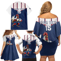 France Rugby Custom Family Matching Off Shoulder Short Dress and Hawaiian Shirt Allez Les Bleus - Sporty Style