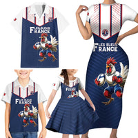 France Rugby Custom Family Matching Short Sleeve Bodycon Dress and Hawaiian Shirt Allez Les Bleus - Sporty Style