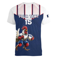 France Rugby Custom Women V-Neck T-Shirt Allez Les Bleus - Sporty Style