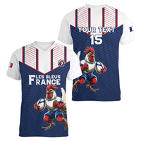 France Rugby Custom Women V-Neck T-Shirt Allez Les Bleus - Sporty Style