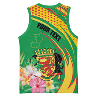 Personalized Congo Republic Day Basketball Jersey Coat Of Arms With Tropical Flower - Wonder Print Shop