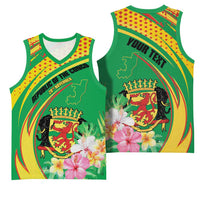 Personalized Congo Republic Day Basketball Jersey Coat Of Arms With Tropical Flower - Wonder Print Shop