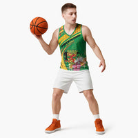 Personalized Congo Republic Day Basketball Jersey Coat Of Arms With Tropical Flower - Wonder Print Shop
