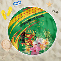 Congo Republic Day Beach Blanket Coat Of Arms With Tropical Flower - Wonder Print Shop