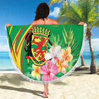 Congo Republic Day Beach Blanket Coat Of Arms With Tropical Flower - Wonder Print Shop