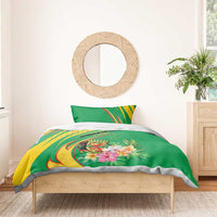 Congo Republic Day Bedding Set Coat Of Arms With Tropical Flower - Wonder Print Shop