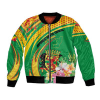 Personalized Congo Republic Day Bomber Jacket Coat Of Arms With Tropical Flower - Wonder Print Shop