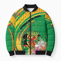 Personalized Congo Republic Day Bomber Puffer Jacket Coat Of Arms With Tropical Flower - Wonder Print Shop