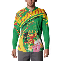 Personalized Congo Republic Day Button Sweatshirt Coat Of Arms With Tropical Flower - Wonder Print Shop
