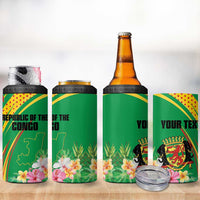 Personalized Congo Republic Day 4 in 1 Can Cooler Tumbler Coat Of Arms With Tropical Flower - Wonder Print Shop