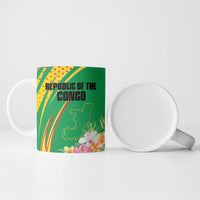 Personalized Congo Republic Day Ceramic Mug Coat Of Arms With Tropical Flower - Wonder Print Shop