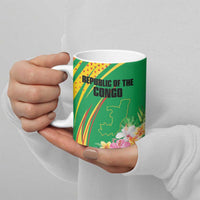 Personalized Congo Republic Day Ceramic Mug Coat Of Arms With Tropical Flower - Wonder Print Shop