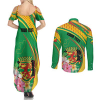 Personalized Congo Republic Day Couples Matching Summer Maxi Dress and Long Sleeve Button Shirt Coat Of Arms With Tropical Flower - Wonder Print Shop