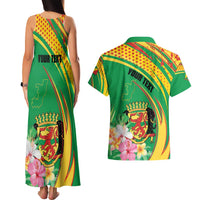 Personalized Congo Republic Day Couples Matching Tank Maxi Dress and Hawaiian Shirt Coat Of Arms With Tropical Flower - Wonder Print Shop