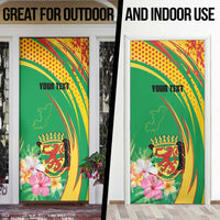 Personalized Congo Republic Day Door Cover Coat Of Arms With Tropical Flower - Wonder Print Shop