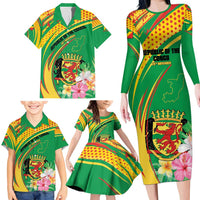 Personalized Congo Republic Day Family Matching Long Sleeve Bodycon Dress and Hawaiian Shirt Coat Of Arms With Tropical Flower - Wonder Print Shop