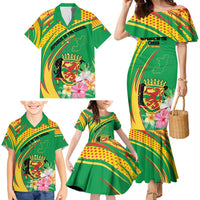 Personalized Congo Republic Day Family Matching Mermaid Dress and Hawaiian Shirt Coat Of Arms With Tropical Flower - Wonder Print Shop