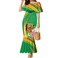 Personalized Congo Republic Day Family Matching Mermaid Dress and Hawaiian Shirt Coat Of Arms With Tropical Flower - Wonder Print Shop